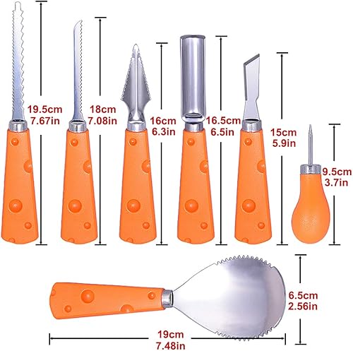 Taspire Halloween Kit Sculpture Citrouille, 7Pcs Kit Citrouille Halloween, Outils de Sculpture de Citrouille DIY Robust en Acier Inoxydable avec 5 Pochoirs pour Halloween Decoration - Nail Gallerys