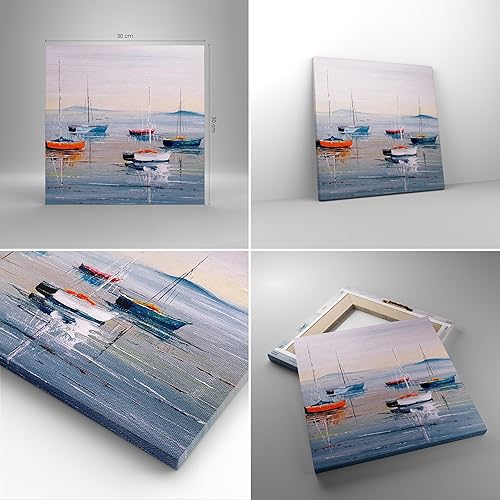 Moderne Impression sur Toile 40x40cm Image Tableau Decoration Murale Nautique Voiliers Bord De Mer Tableaux Decoratifs Muraux Chambre Cuisine Carré Deco Cadre Décoration Salon Art Wall AC40x40-6026 - Nail Gallerys