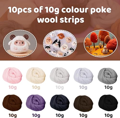 Nayyana 10 couleurs, 10 g, laine vierge de conte de fées, laine vierge de mouton, pour feutrage, roving pour feutrage à l'aiguille, kit de démarrage, feutrage DIY, créations artisanales, laine à - Nail Gallerys