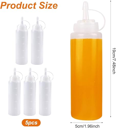 5 Pcs Bouteille à Sauce, 240 ML Bouteille à Condiments, Squeeze Bottle, Presser Les Bouteilles, Transparent Flacon Souple en Plastique, pour Assaisonnements, Ketchup, Moutarde, Mayo, Huile dolive - Nail Gallerys