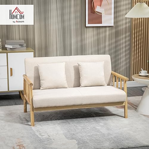 HOMCOM Canapé à 2 Places Fauteuil Salon Moderne et Scandinave Style Naturel en Bois et Tissu - dim. 123L x 69l x 74H cm - Beige - Nail Gallerys