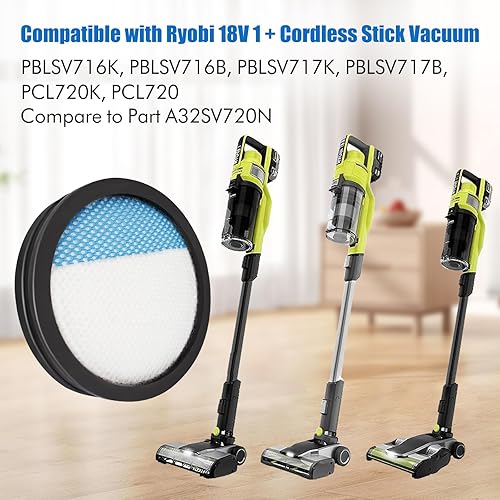 Lot de 3 filtres lavables pour aspirateur sans fil Ryobi 18 V 1+ PCL720, PBLSV716, PBLSV717, A32SV720N - Nail Gallerys