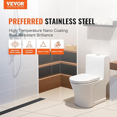 VEVOR Siphon Sol 609x70 mm Caniveau Douche Italienne Linéaire Grille à Motif Carré Acier Inox 304 Brossé 42,5 L/min Filtre Débris Cheveux Drain de Sol Rectangulaire avec Pieds de Nivellement, Argent - Nail Gallerys