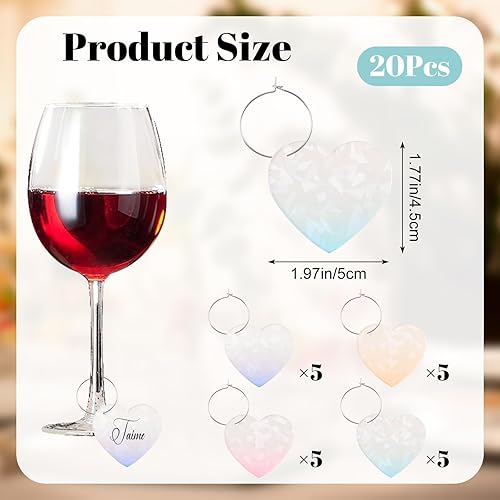 URROMA Lot de 20 Breloques en Acrylique pour Verres à vin - Motif cœur - Couleurs dégradées - Accessoires de Verre à vin - Marqueurs de Tasse pour Cadeaux de fête - Nail Gallerys