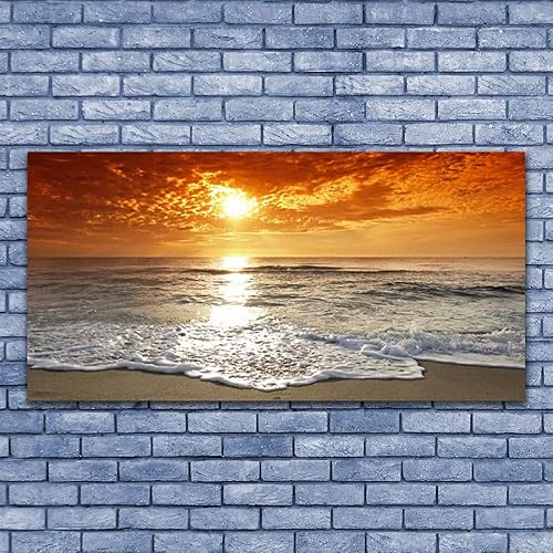 Tulup Impression sur Verre Trempé 100x50cm - Plastique Imprimés Tableau Décoration Déco Mural Moderne Design - Sun Sea Paysage - Nail Gallerys