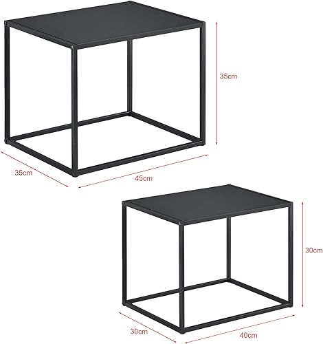 Lot de 2 Tables Basses Rectangulaires en Métal Anti-Éraillures 35 x 45 x 35 cm / 30 x 40 x 30 cm Noires Mat - Nail Gallerys