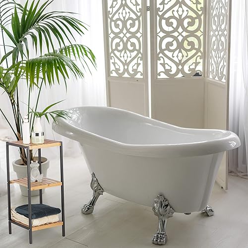 Relaxdays Étagère en Bambou, Universel Sur Pieds, Plusieurs Étages, Cadre en Métal, Carrée, SDB, 3 Niveaux, Nature - Nail Gallerys