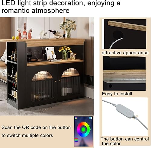 KOMHTOM Table de Salle à Manger Extensible Noir Meubles de Bar, ilot Central Cuisine avec Rangement et Plan de Travail，Meuble Cuisine avec Plan de Travail Table Haute contemporaine (Noir) - Nail Gallerys