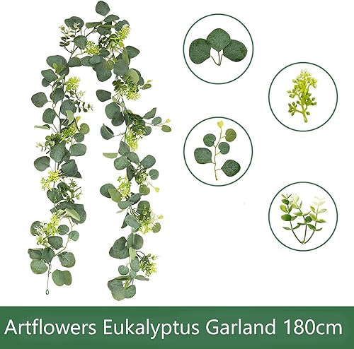 Guirlandes Eucalyptus Artificiel,180cm Artificiel Faux Eucalyptus Vignes,Seches Naturel Guirlande,Feuilles d'eucalyptus Vignes,pour Mariage Fête Table Décoration - Nail Gallerys
