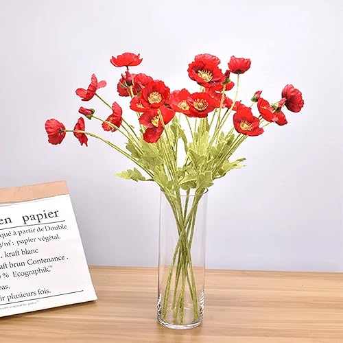 Fleurs Artificielles Coquelicot Fleurs en Soie avec Tiges, Faux Coquelicot Fleurs Décoratives Plantes Réalistes Bouquet pour Maison Cuisine Mariage Bureau Décorations (Orange Rouge) - Nail Gallerys