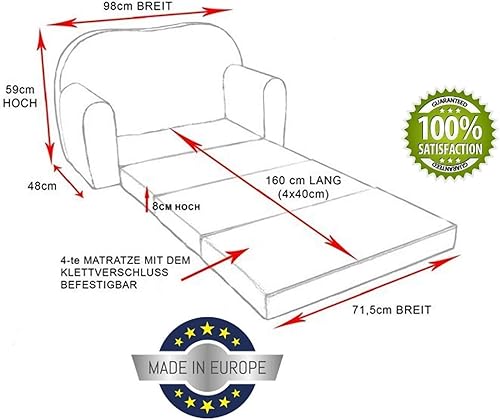 Pro Cosmo Canapé Convertible Enfant – Parfait pour Jouer et Dormir – avec Matelas Amovible, Coussin et Pouf – 98x168x59 cm – Léger et Facile à Plier – Couleur AC1 Gris (Étoiles) - Nail Gallerys