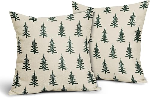 Lot de 2 housses de coussin motif sapin de Noël de style rustique pour canapé, sofa et lit, 50,8 x 50,8 cm, vert forêt foncé - Nail Gallerys