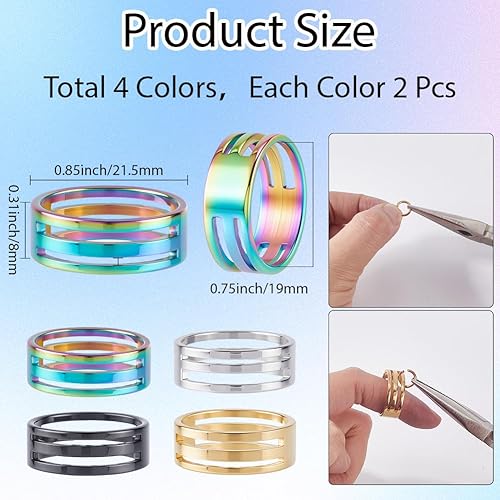 SUNNYCLUE 1 boîte de 8 ouvre Bagues de 4 couleurs pour Bijoux Anneau Ouvert et Fermé 19mm Or Argent Noir Métal Acier Inoxydable Cercle Fendu Outils D'Ouverture et de Fermeture pour la Fabrication de B - Nail Gallerys