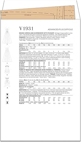 Vogue Patterns V1931B5 Robe et surcorsage vintage pour femme avec sacoche B5 (36-38-40-42-44) - Nail Gallerys