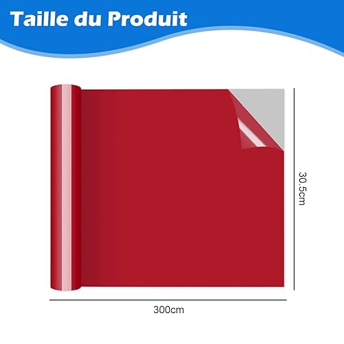 Vinyle Thermocollant Rouge Transfert Textile - 30,5 cm × 3 m Flex Thermocollant pour Tissu, pour Cricut Maker, Découpe Silhouette, vêtements, bonnets, pantalons, autres tissus - Nail Gallerys