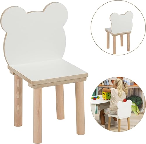 PlayPals Chaise en bois, pour enfant, petite chaise en bois, petit ours en peluche, meuble pour chambre d'enfant, 52 x 32 x 32 cm et une hauteur d'assise de 27 cm - Nail Gallerys