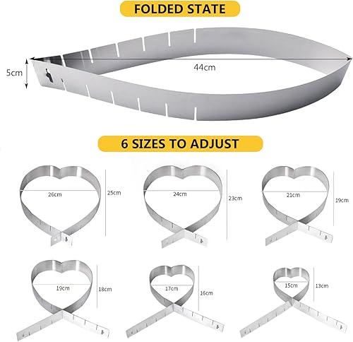 Lot de 2 anneaux de mousse en forme de cœur en acier inoxydable de 15,2 à 25,4 cm - Moule à gâteau réglable - Moule à gâteau, moule à gâteau, fête d'anniversaire de famille, Noël - Nail Gallerys