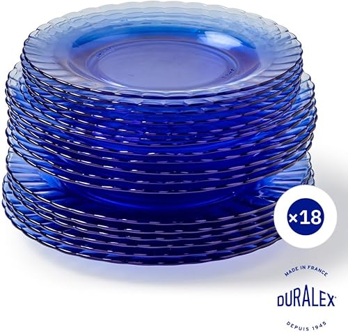 Duralex® - Service de 18 Assiettes Ondulées Le Picardie® - Plate 23cm, Creuse 23cm, Dessert 20,5cm - Verre Bleu Marine Ultra Résistant aux Rayures,Compatible Micro-ondes,Lave-Vaisselle,Made in France - Nail Gallerys
