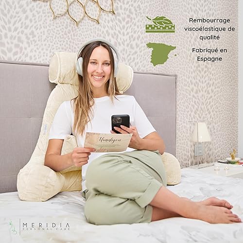 MERIDIA Premium Coussin de Lecture (Set de 3) - Coussins de Lecture pour Lit Oreiller Dossier Canapé Taie Lavable (Beige) - Nail Gallerys