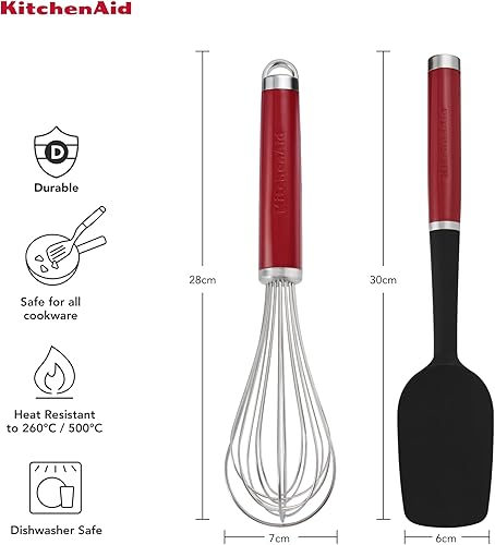 KitchenAid Ensemble à pâtisserie cuillère en silicone et fouet en acier inoxydable 2 pc, rouge empire, 30 cm - Nail Gallerys