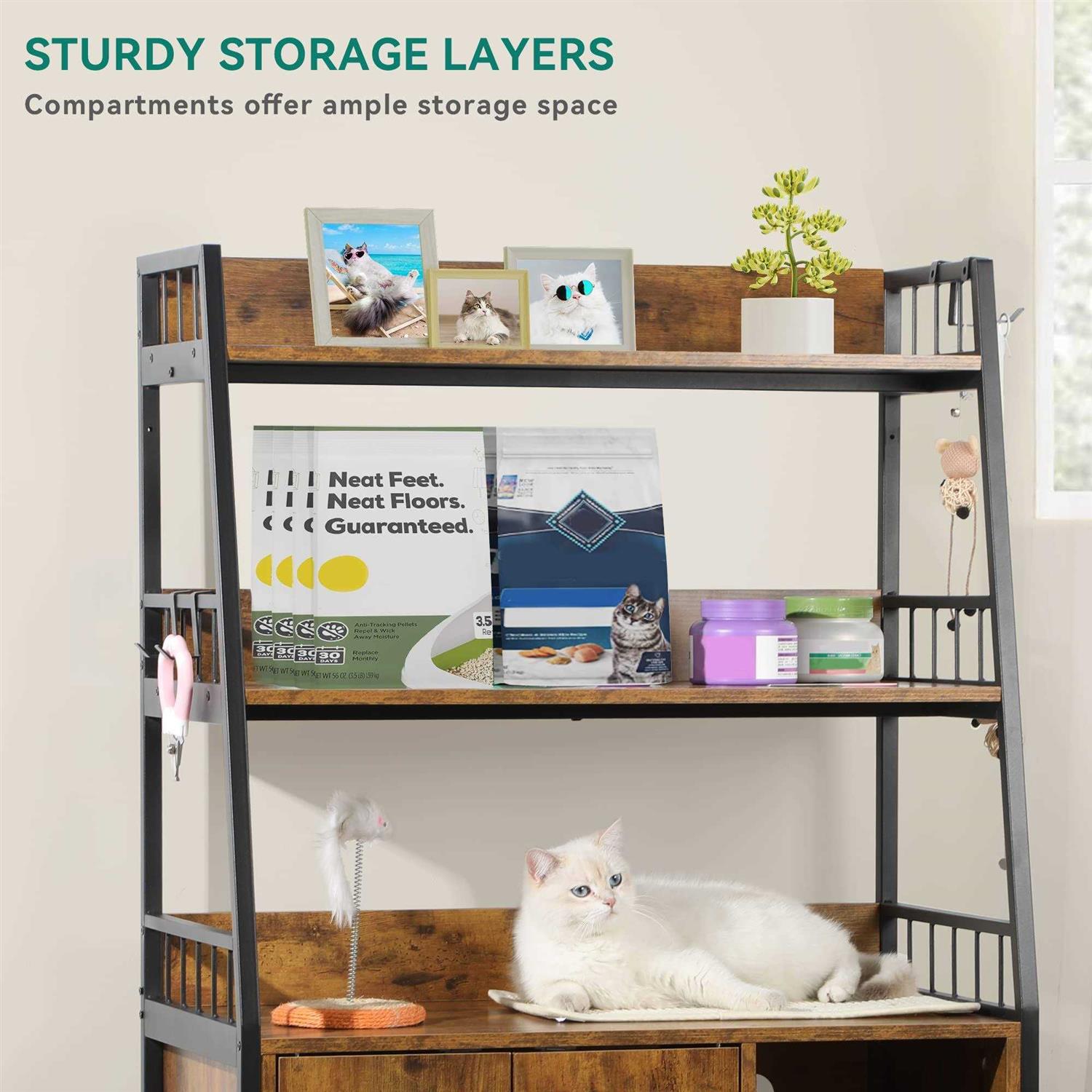 YITAHOME Cat Litter Box Enclosure with Storage Shelves Indoor Large Litter Box Furniture Wooden Hidden Cat Cabinet Washroom - Nail Gallerys