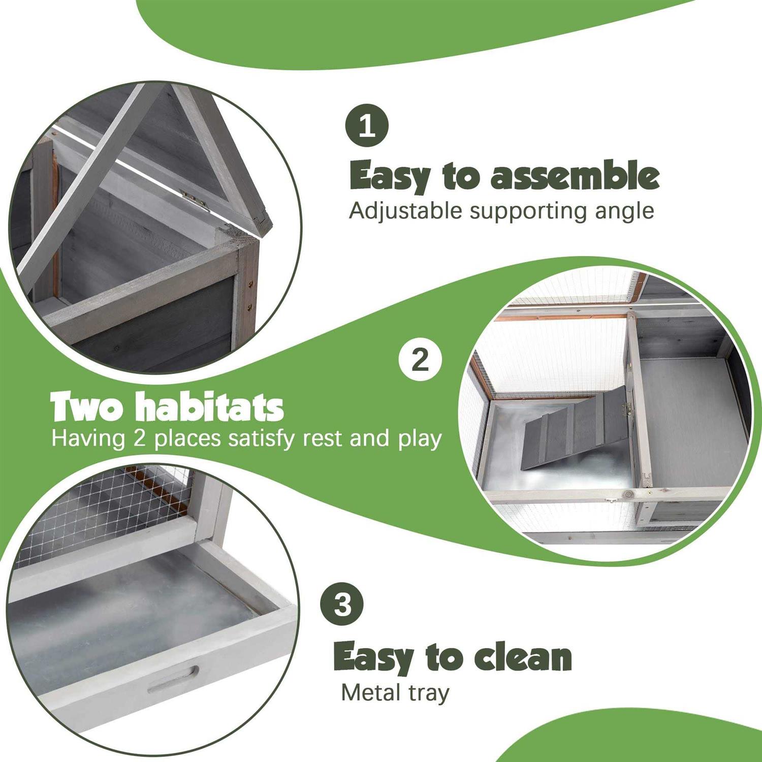 cozivvovv 2 Story Wooden Rabbit Hutch Indoor Outdoor Rabbit Cage with Pull Out Tray, Openable Roof, Side Door and Anti-Slip Ramp - Nail Gallerys