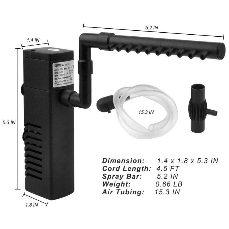 Domica Internal Aquarium Filter with Aeration System 100Gph 5W Power Filter for 5 to 15 Gallons Fish Tank - Nail Gallerys