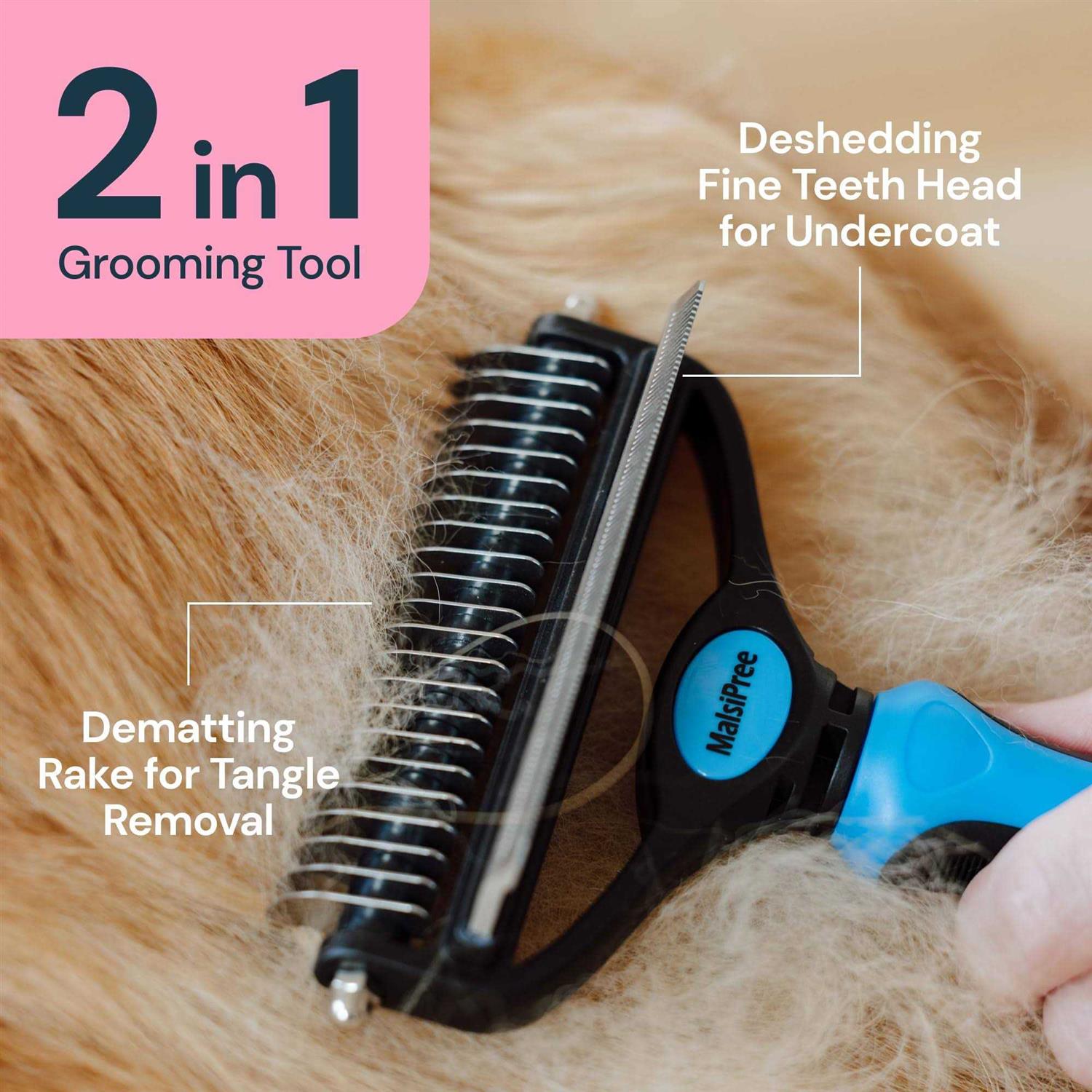 MalsiPree Grooming Brush for Shedding 2 in 1 Deshedding Tool and Undercoat Rake for Long and Short Haired - Nail Gallerys