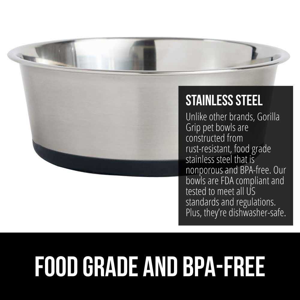 Gorilla Grip Stainless Steel Metal Dog Bowl Set of 2 Rubber Base - Nail Gallerys