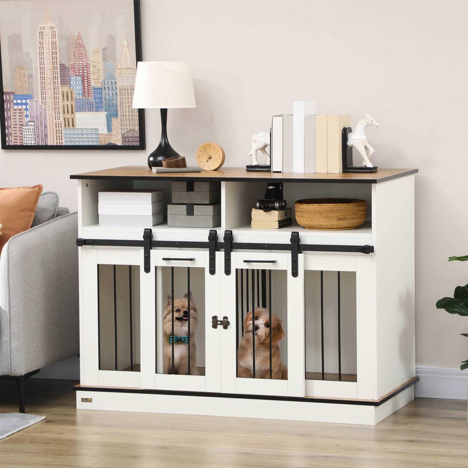 PawHut Dog Crate Furniture for Large Dogs Double Dog Kennel for Small Dogs with Shelves - Nail Gallerys
