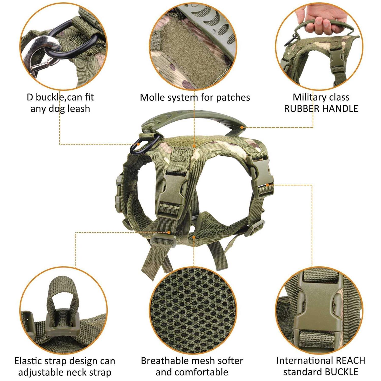 Annchwool Tactical Dog Harness for Small Dogs with Handle, Military Service Dog Vest and Leash Set for Outdoor Training Walking Hiking - Nail Gallerys