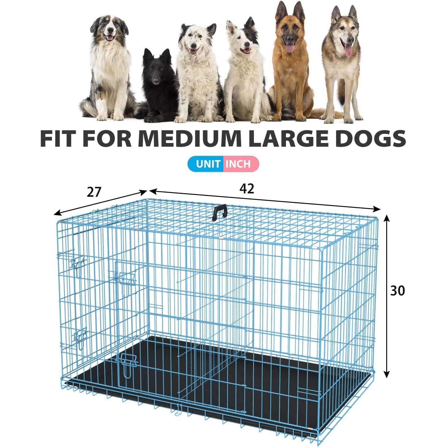 Dkelincs 42 inch Dog Crate Dog Cage for Large Dogs Foldable Metal XL Dog Kennels with 2 Doors - Nail Gallerys