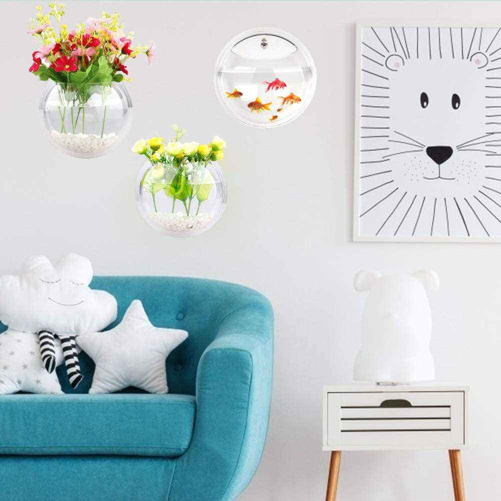 GREENWISH 2Pack 5.9” Wall Mounted Clear Acrylic Round Fish Tank Flower Pot Vase Decoration Wall Hanging Mount Fish Bowl Fish Bubble Aquarium Decorative Plant - Nail Gallerys