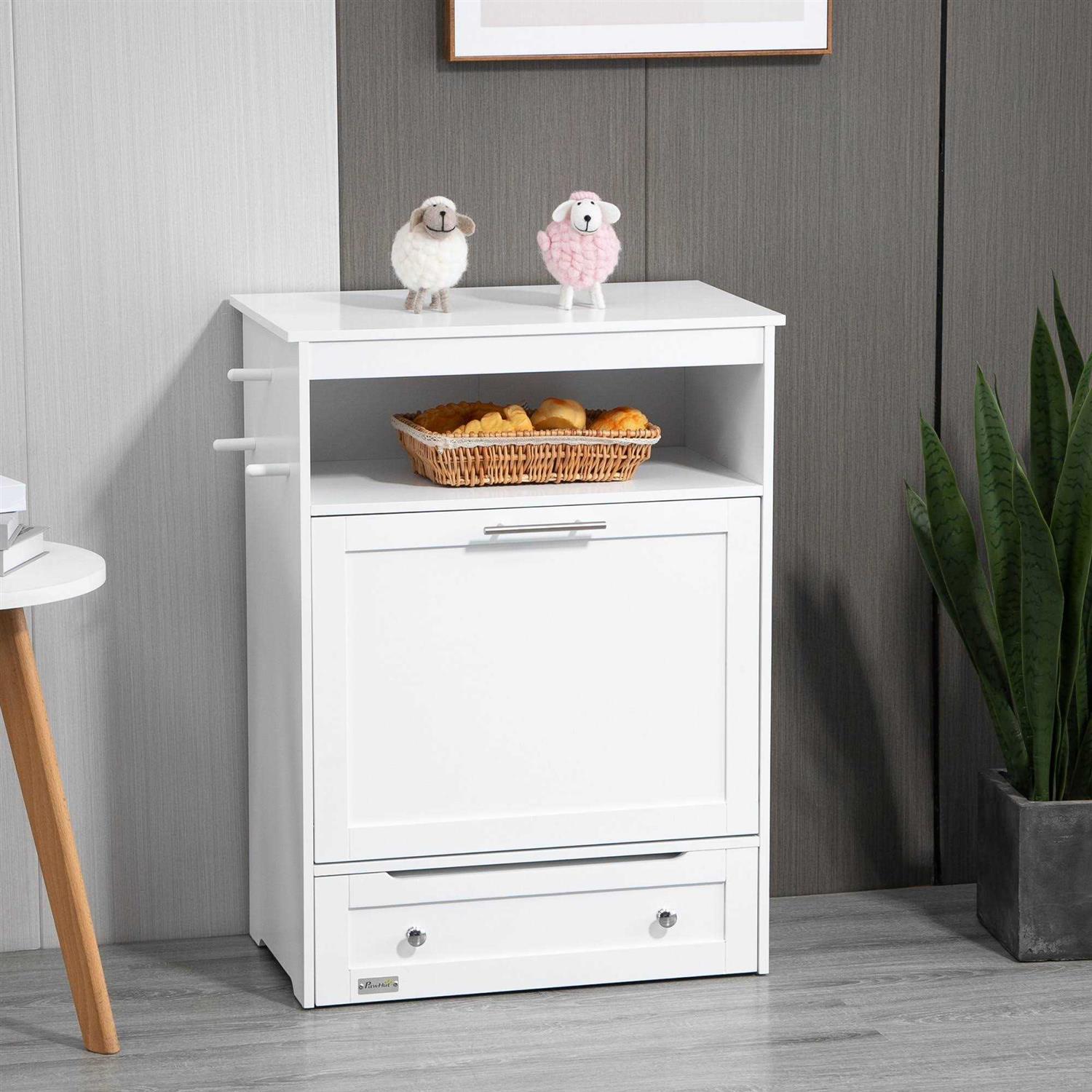 PawHut Pet Feeder Station Storage Cabinet, Dog Food Storage Container with Dog Raised Bowls and Hanger for Feeding & Watering Supplies - Nail Gallerys