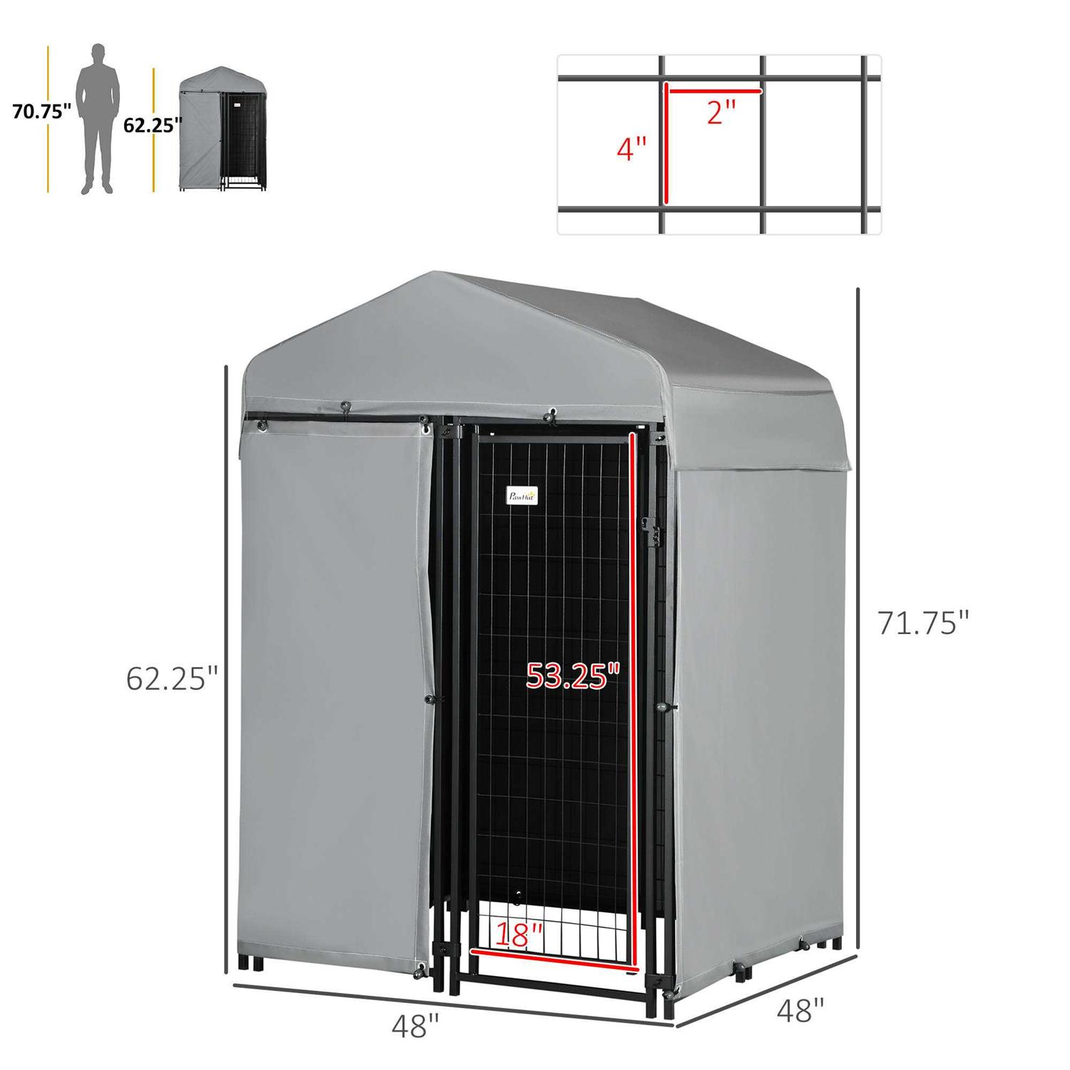 212 Main PawHut 4 x 4 x 6 ft. Outdoor Dog Kennel with Waterproof Canopy - Nail Gallerys