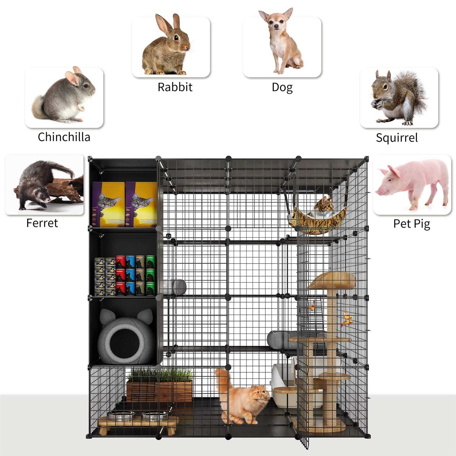 YITAHOME Cat Cage Indoor Large with Storage Cube DIY Catio Cat Enclosures Metal Cat Playpen with Hammock 1-4 Cats Tiers Cat - Nail Gallerys