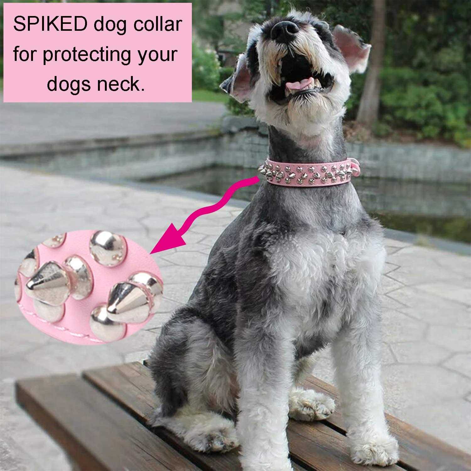 Teemerryca Adjustable Leather Spiked Studded Dog Collars with a Squeak Ball Gift for Small Medium Large Pets Like Cats/Pit Bull/Bulldog - Nail Gallerys