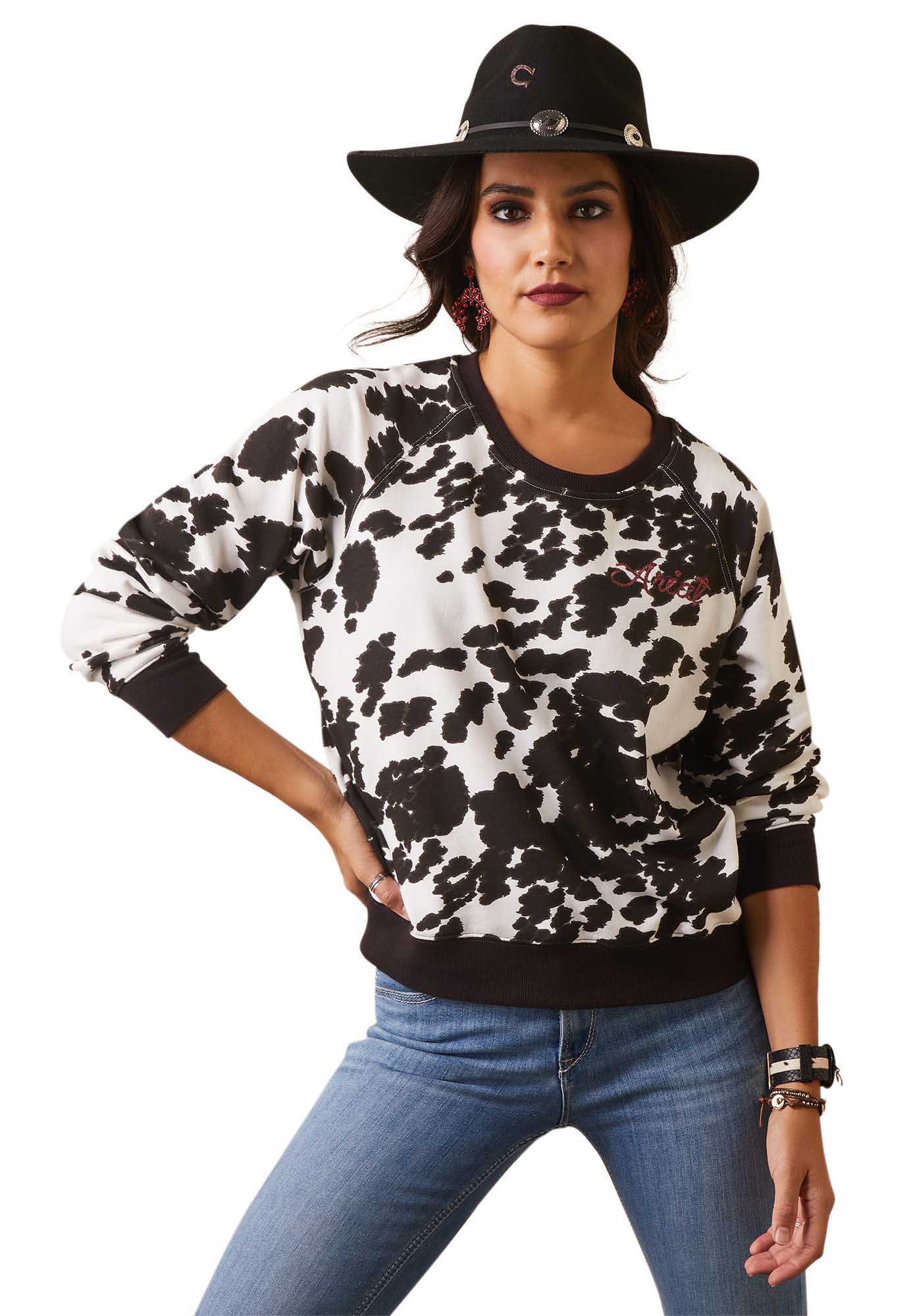 Ariat Women's R.E.A.L. Crew Holstein Cow Print Sweatshirt - Nail Gallerys