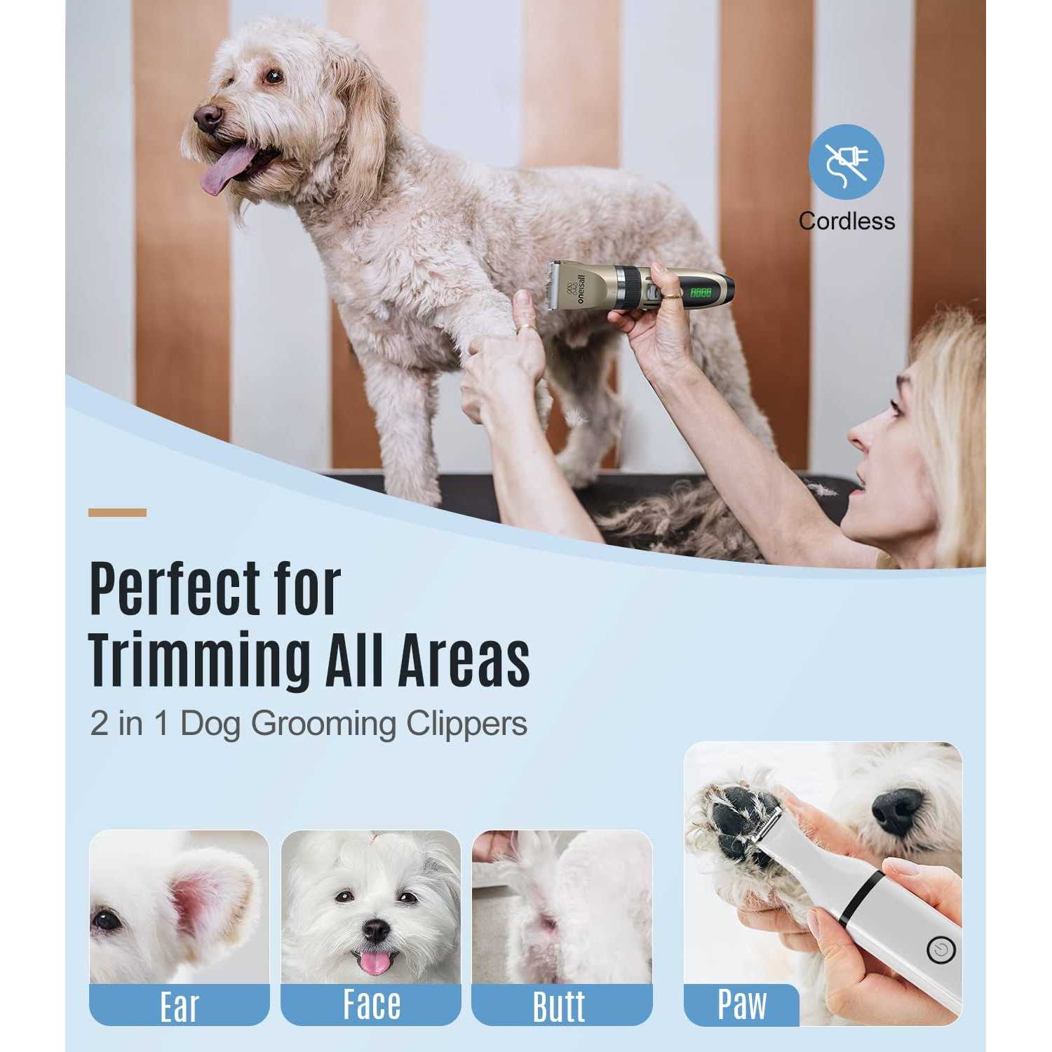 oneisall Dog Clippers and Dog Paw Trimmer Kit 2 in 1 Low Noise Cordless Dog Clippers for Grooming Pet Hair Trimmers for Small and Large Dogs Cats - Nail Gallerys