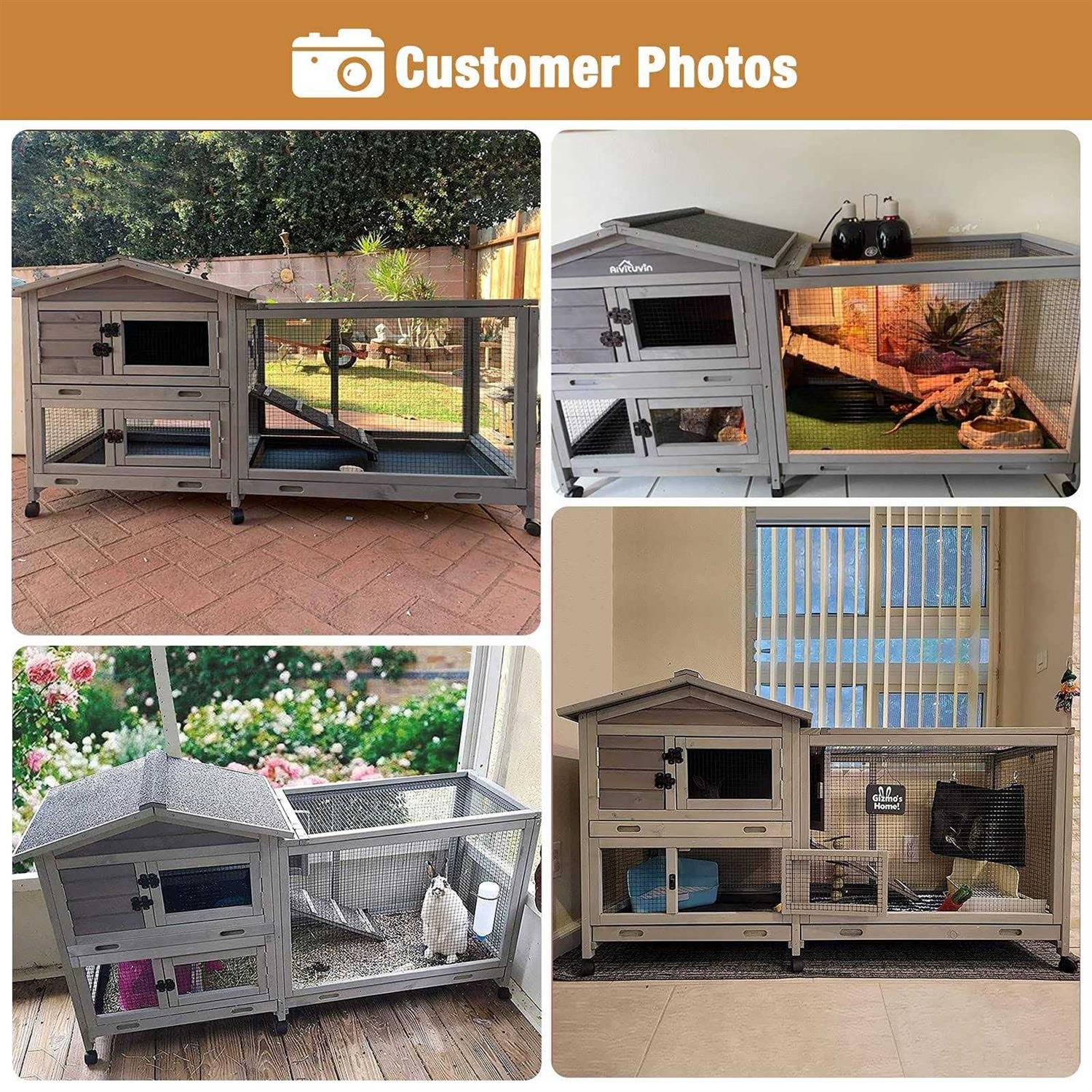GUTINNEEN Bunny Cage Indoor and Outdoor Rabbit Hutch with Casters Waterproof Roof, Pull Out Tray from Back and Front - Nail Gallerys