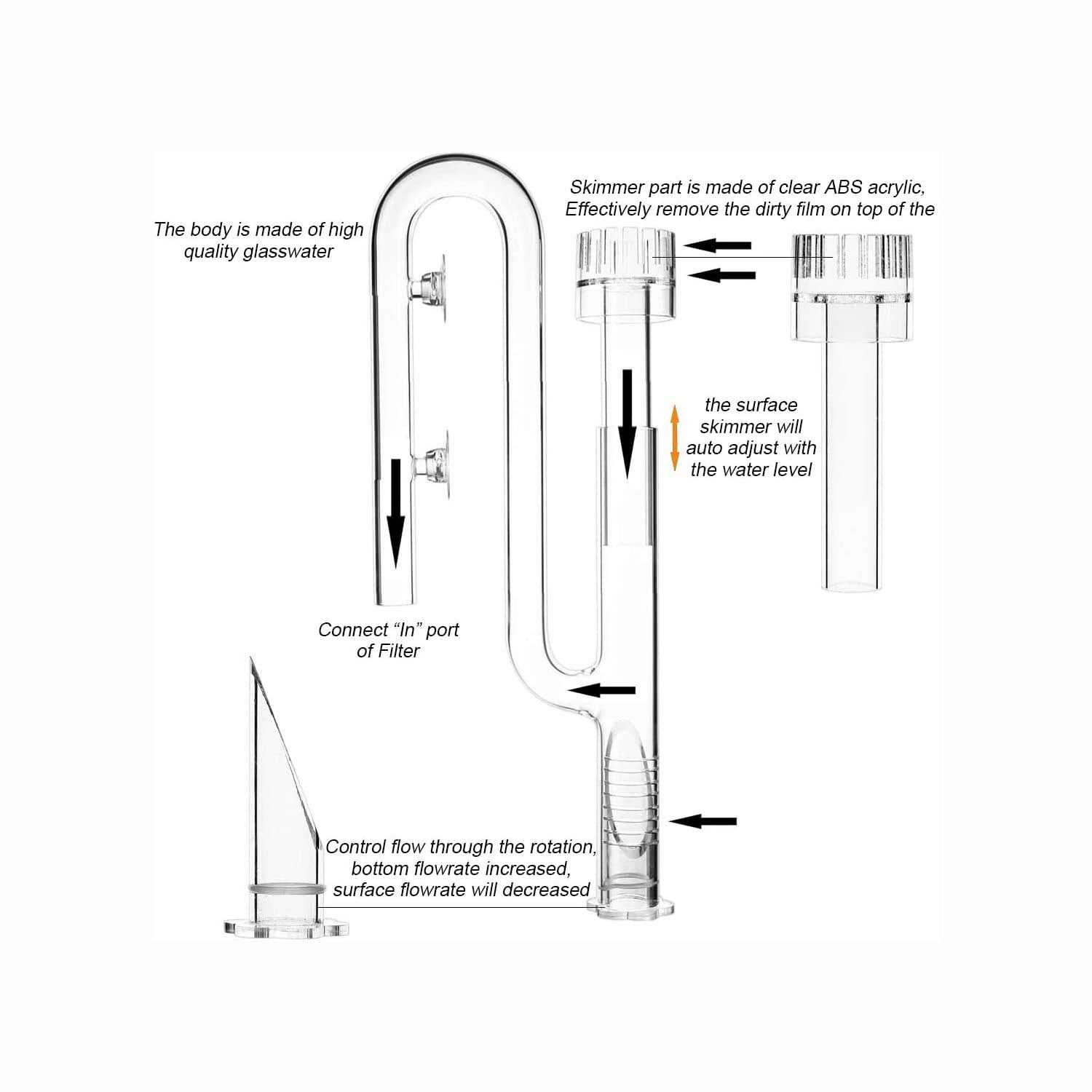 FZONE Aquatic Glass Lily Pipe Set with Lily Skimmer Inflow and Lily Outflow for Aquarium Filter 5/8” Tubing - Nail Gallerys