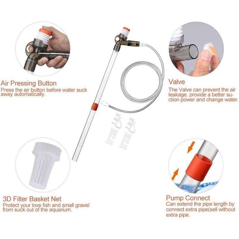 Aquarium Gravel Cleaner Fish Tank Kit Long Nozzle Water Changer for Water Changing and Filter Gravel Cleaning with Air-Pressing Button and Adjustable - Nail Gallerys