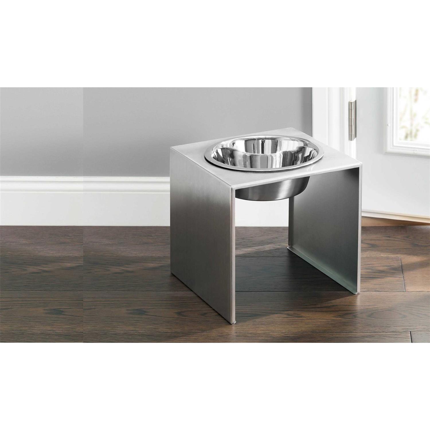 NMN Designs Slate Single Bowl Elevated Diner Tall Raised Dog Feeder Brushed Stainless Small Medium Breeds Pet Feeding - Nail Gallerys