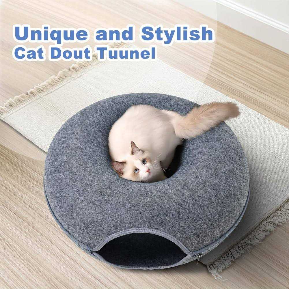 Cat Cave for Indoor Cats Large Cat Donut Cat Tunnel Bed Peekaboo Cat Cave with 3 Toys - Nail Gallerys