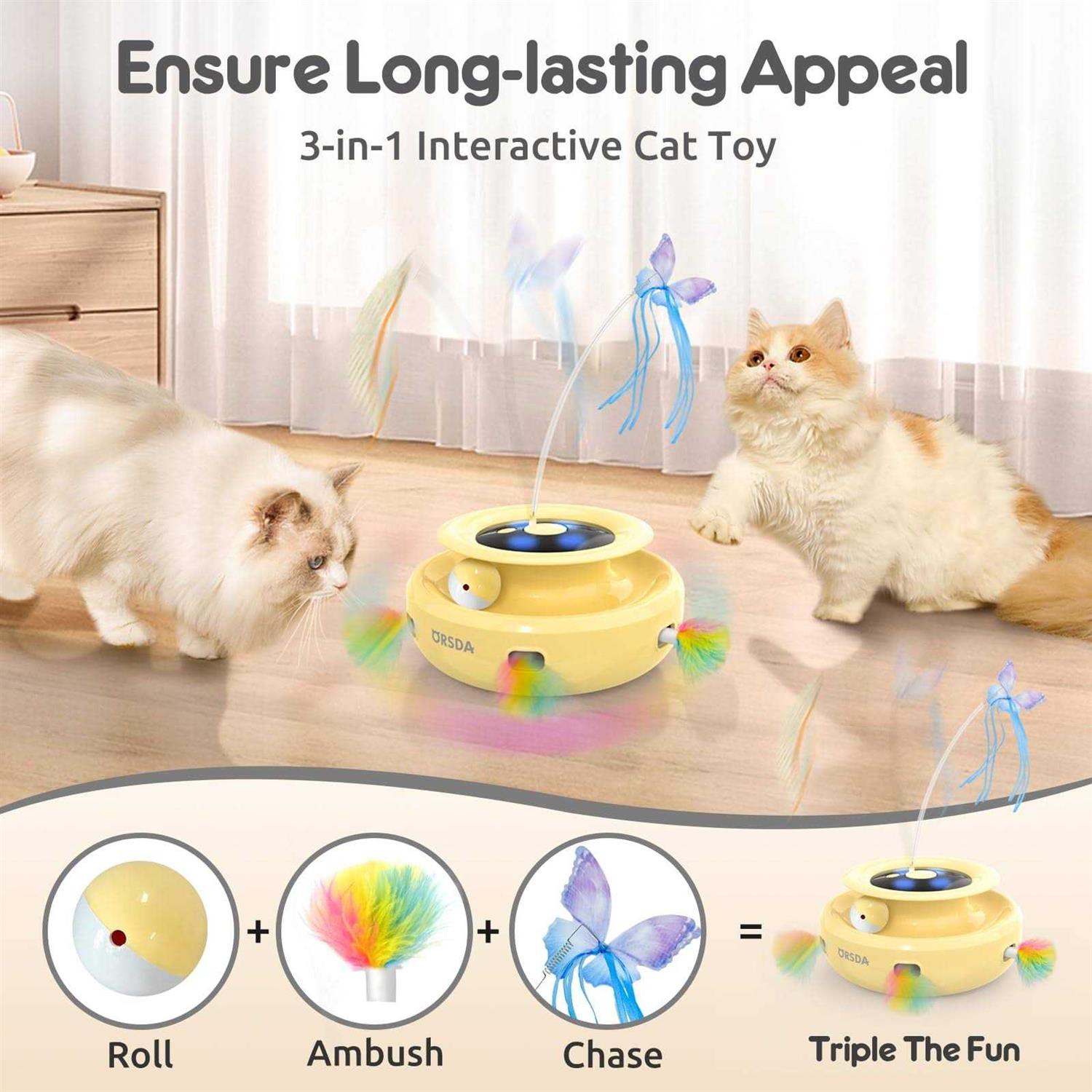 ORSDA 3-in-1 Cat Toys Rechargeable Interactive Cat Toys for Indoor Cats Automatic Kitten Toy - Nail Gallerys