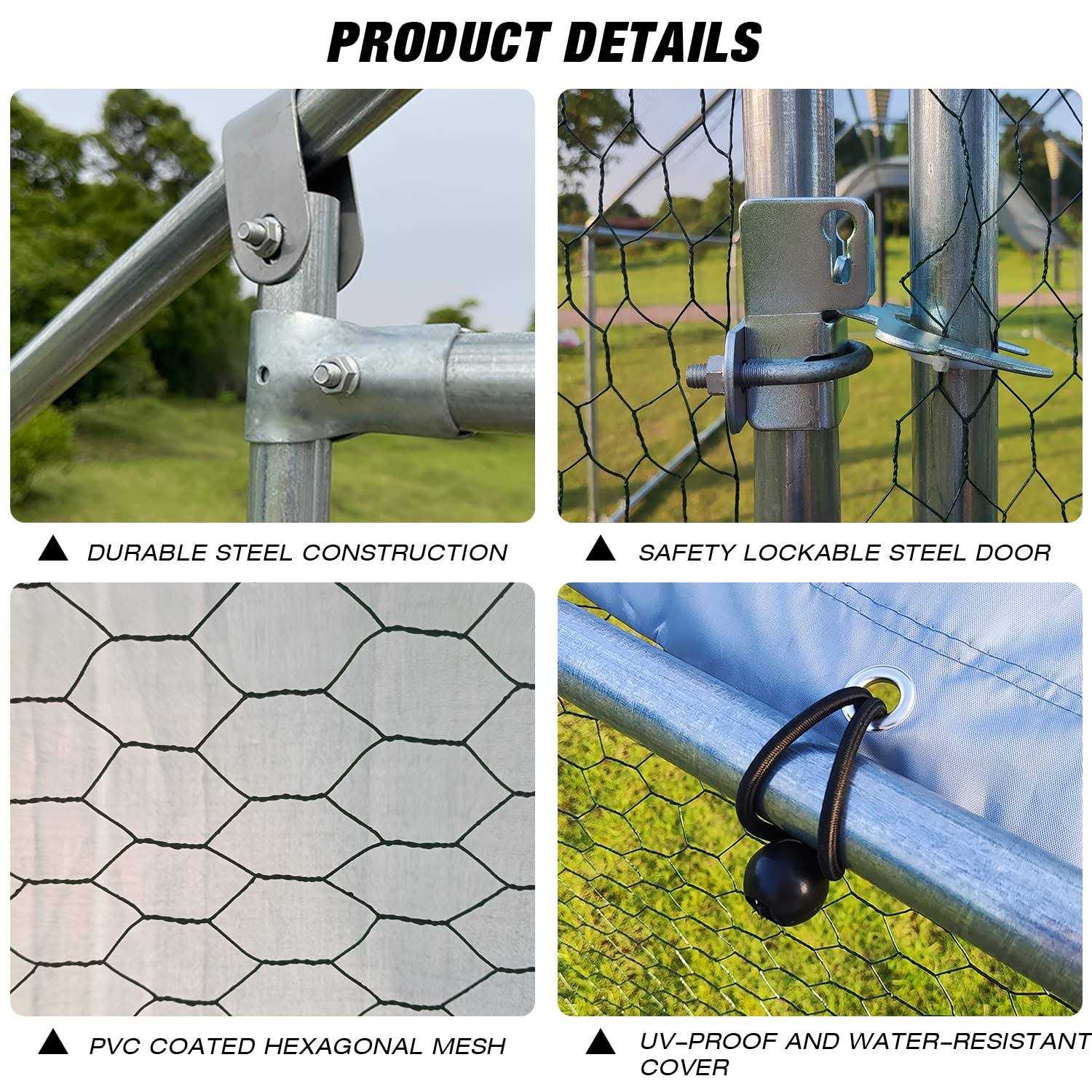 NGTEEN Large Metal Chicken Coop Walk-in Poultry Cage Chicken Run Pen Dog Kennel with Waterproof and Anti-Ultraviolet Cover for Outdoor Farm Use - Nail Gallerys