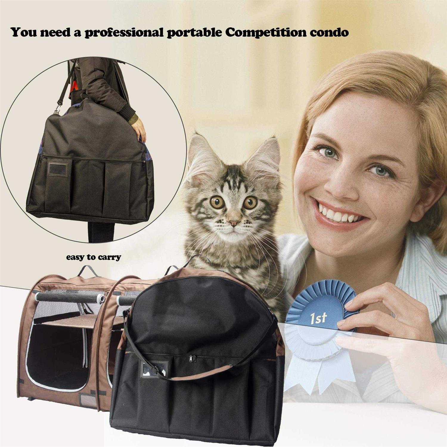 Mispace Portable Twin Compartment Show House Cat Cage/Condo Easy to Fold & Carry Kennel - Nail Gallerys