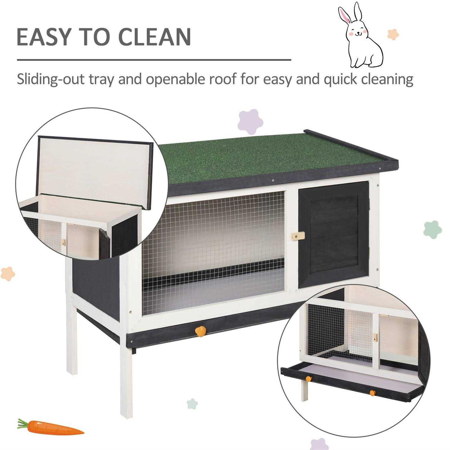PawHut Wooden Rabbit Hutch, Bunny Cage, Guinea Pig House with Pull-Out Tray, and Openable Asphalt Roof for Indoor/Outdoor - Nail Gallerys