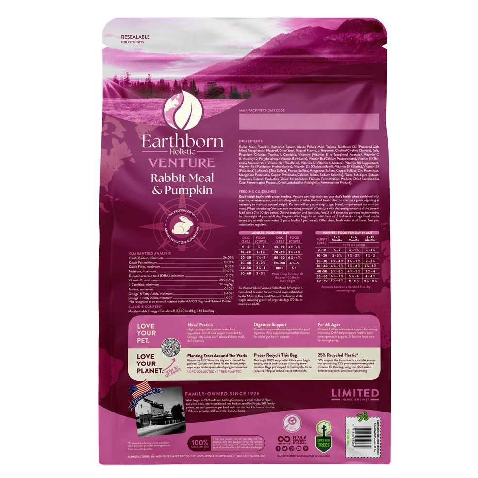 Earthborn Holistic Venture Grain Free Rabbit Meal Pumpkin Dry Dog Food - Nail Gallerys