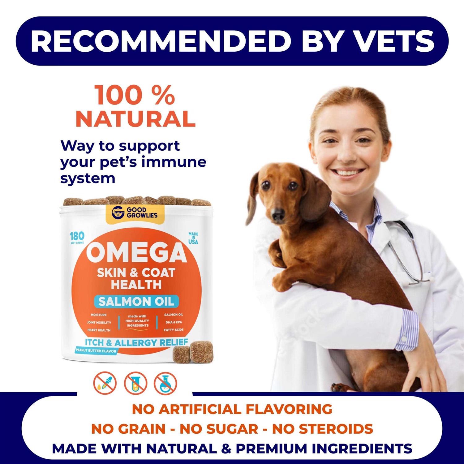 GOODGROWLIES Omega 3 Alaskan Fish Oil Treats for Dogs Dry&Itchy Skin Relief + Allergy Support - Nail Gallerys